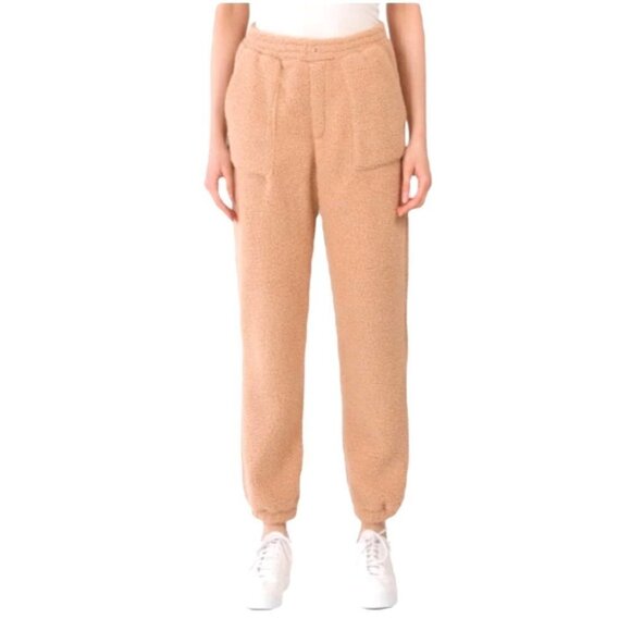 Blank NYC Tan Camel Teddy Bear Sherpa‎ Fleece Elastic Waist Jogger Pants Size M - Picture 1 of 10